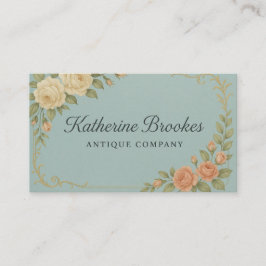 Vintage Blue and Peach Floral Business Card Visitekaartje