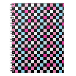 Vintage Blue and Pink Checkered Pattern Notitieboek
