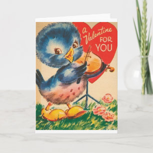 Vintage Blue Bird Violon Carte Saint Valentin