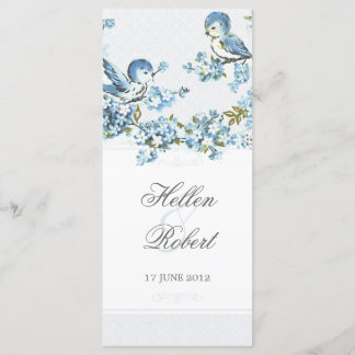 Vintage Blue Birds Programme de cérémonie de maria