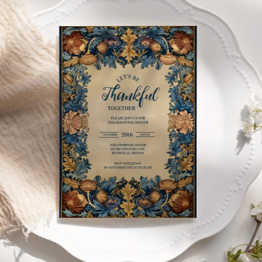 Vintage Blue Botanical Thanksgiving Celebration Kaart