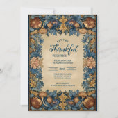 Vintage Blue Botanical Thanksgiving Celebration Kaart (Voorkant)
