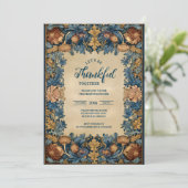 Vintage Blue Botanical Thanksgiving Celebration Kaart (Staand voorkant)
