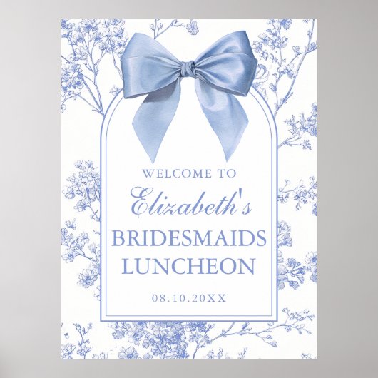 Vintage Blue Bow Bridesmaids Luncheon Welcome Sign Poster (Voorkant)