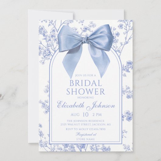 Vintage Blue Bow Floral Bridal Shower Kaart (Voorkant)