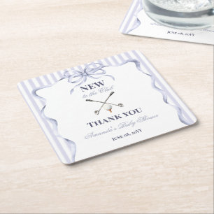 Vintage Blue Boy Nieuw in de Club Golf Baby Shower Vierkante Kartonnen Onderzetter