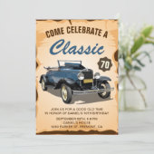 Vintage Blue Car Classic Invitation Anniversaire (Debout devant)