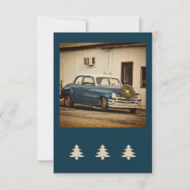 Vintage Blue Car Holiday Flat Wenskaart Kaart