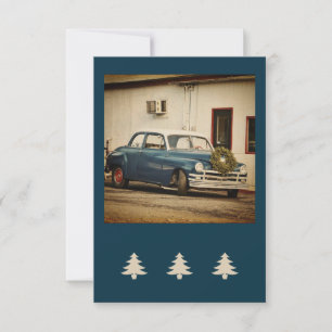 Vintage Blue Car Holiday Flat Wenskaart Kaart