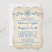 Vintage Blue Daisy Rustic Wedding Invitations (Devant)