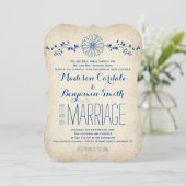 Vintage Blue Daisy Rustic Wedding Invitations (Debout devant)