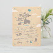 Vintage Blue Elephant Baby Shower Invitations (Debout devant)