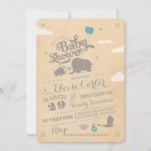 Vintage Blue Elephant Baby Shower Invitations (Devant)