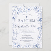 Vintage Blue Floral Baptism Invitation (Devant)