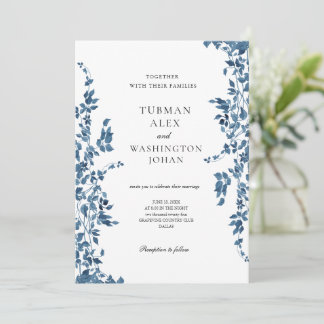 Vintage Blue Floral Faire-part de mariage