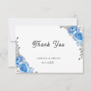 Vintage Blue Floral Mariage Carte de remerciements