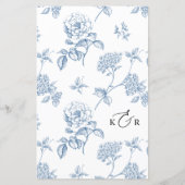 Vintage Blue Floral Modern Script Wedding Menu (Dos)