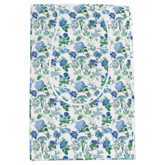 Vintage Blue Flowers Gift Bag Medium Cadeauzakje (Voorkant)