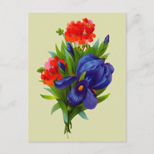 Vintage Blue Iris Flower Bouquet Briefkaart (Voorkant)
