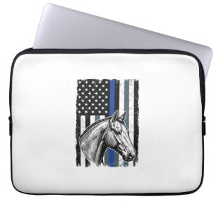 Vintage Blue Line Paard Vlag Vector Design Laptop Sleeve