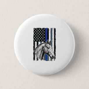 Vintage Blue Line Paard Vlag Vector Design Ronde Button 5,7 Cm