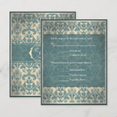 Vintage Blue Mariage damassé RSVP (Devant / Derrière)