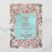 Vintage Blue Peony Mariage Foil Invitation (Recto)