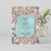 Vintage Blue Peony Mariage Foil Invitation (Debout devant)