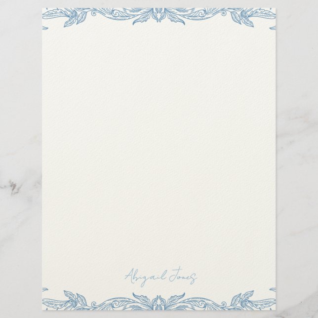 Vintage Blue Personalized Script Name Briefhoofd (Voorkant)