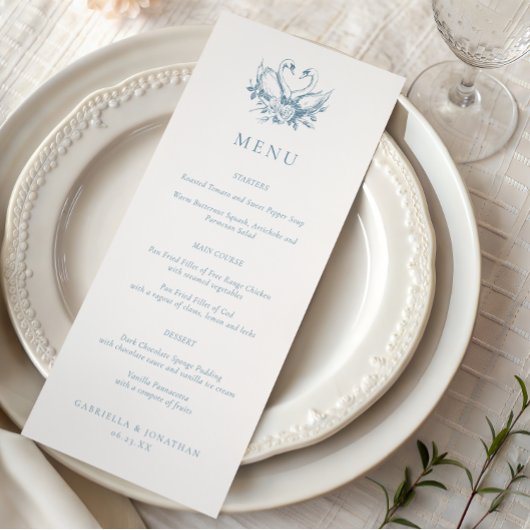Vintage Blue Romantic Swans Wedding Menu