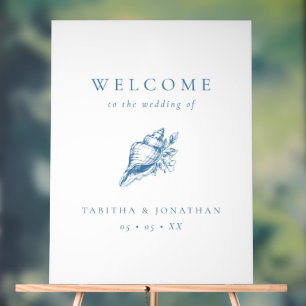 Vintage Blue Seashell Beach Mariage Bienvenue