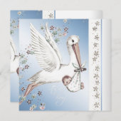 Vintage Blue Stork Baby Boy Shower Invitations (Devant / Derrière)