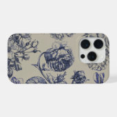 Vintage Blue Toile Botanical Floral Phone Case (Verso Horizontal)