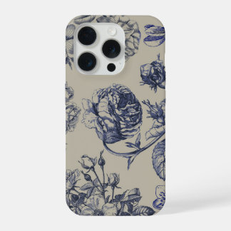 Vintage Blue Toile Botanical Floral Phone Case iPhone 15 Pro Hoesje