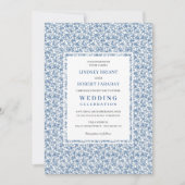 Vintage Blue Toile de Jouy Elegant Wedding Invite Kaart (Voorkant)
