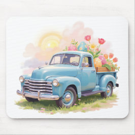 Vintage Blue Truck with Easter Eggs & Tulips Muismat