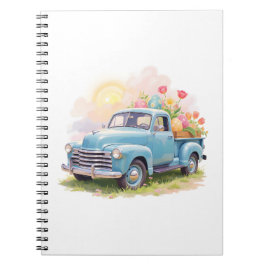 Vintage Blue Truck with Easter Eggs & Tulips Notitieboek