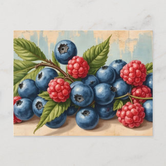Vintage Blueberries and Raspberries Briefkaart