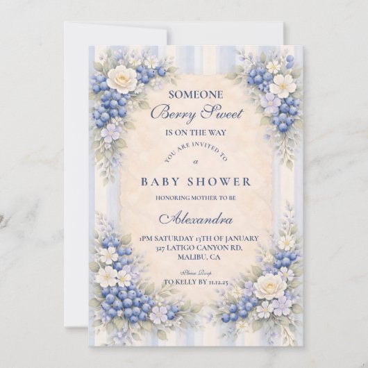 Vintage Blueberry Floral Baby Shower Kaart (Voorkant)