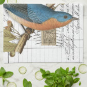 Vintage Bluebird French Script Cuisine Serviette à (Plié)