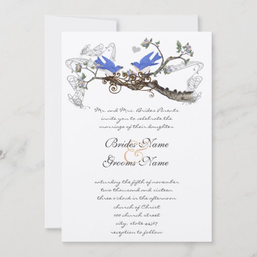 Vintage Bluebirds Chirping Mariage Invitations (Devant)