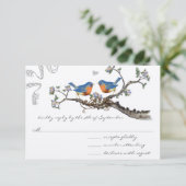 Vintage Bluebirds Fleur Branche Mariage RSVP (Debout devant)