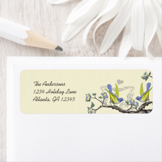 Vintage Bluebirds Jaune & Bleu Étiquettes de retou (En situation)