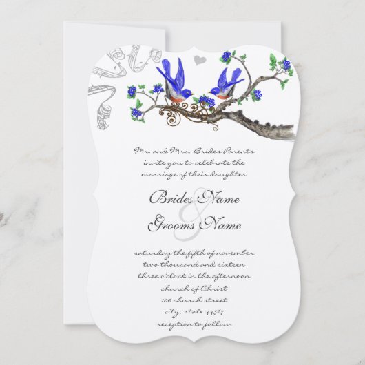 Vintage Bluebirds Royal Blue Wedding Invitations (Devant)
