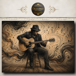 Vintage Blues Akoestische Gitarist Kunst Tissuepapier