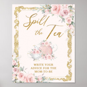 Vintage Blush Bloemachtige Baby Shower Spill the T Poster