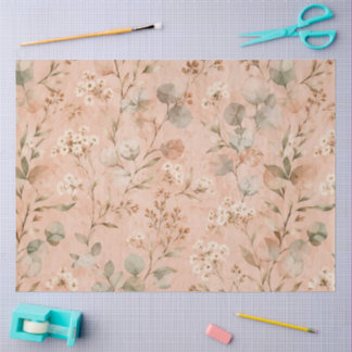 Vintage Blush Bloemenschildering Eucalyptuspatroon Tissuepapier