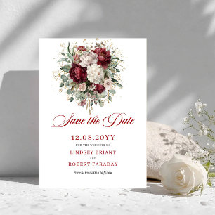 Vintage Blush Burgundy Bloemige Save The Date