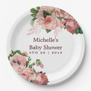 Vintage Blush en Bourgogne Floral Baby shower Papieren Bordje