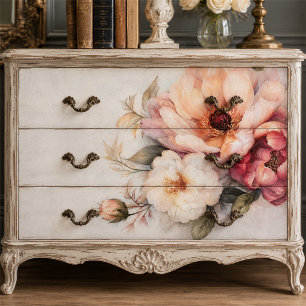 Vintage Blush en Crème Pioen Rozen Bloemendecoupag Tissuepapier